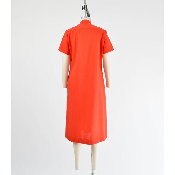 Vintage 70s Red Short Sleeve A-line Midi Tunic Shift Dress with Pockets M - Picture 7 of 8